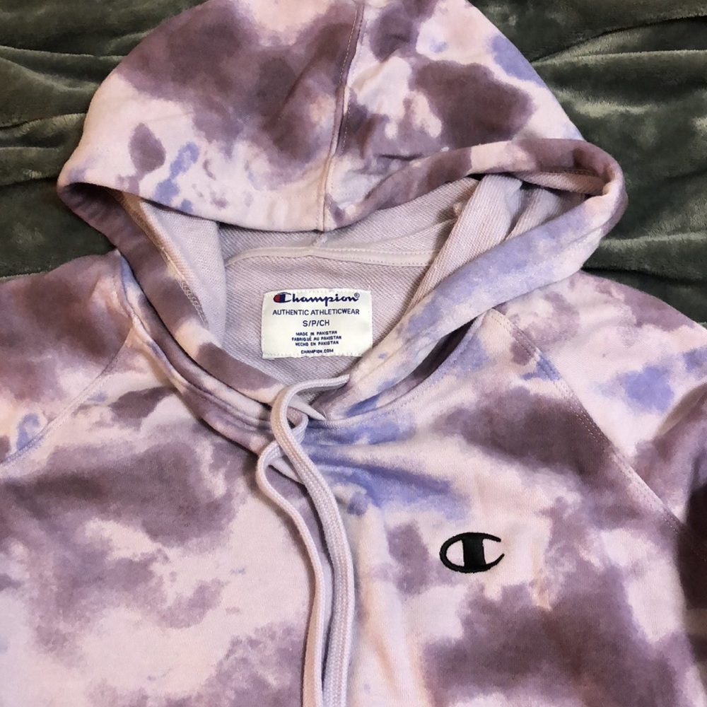 Champion hoodie Purple tye dye Size: Small (cropped length)
